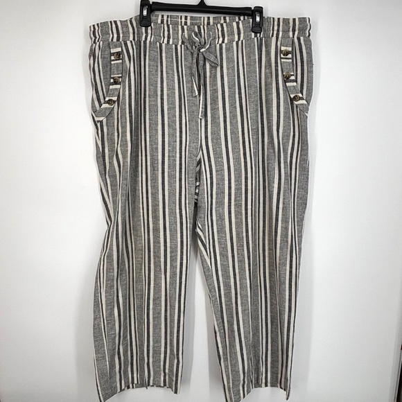 Derek Heart Womens Size 3X Pull-On Cropped Pants Blue White Stripes Wide Leg - Picture 1 of 7